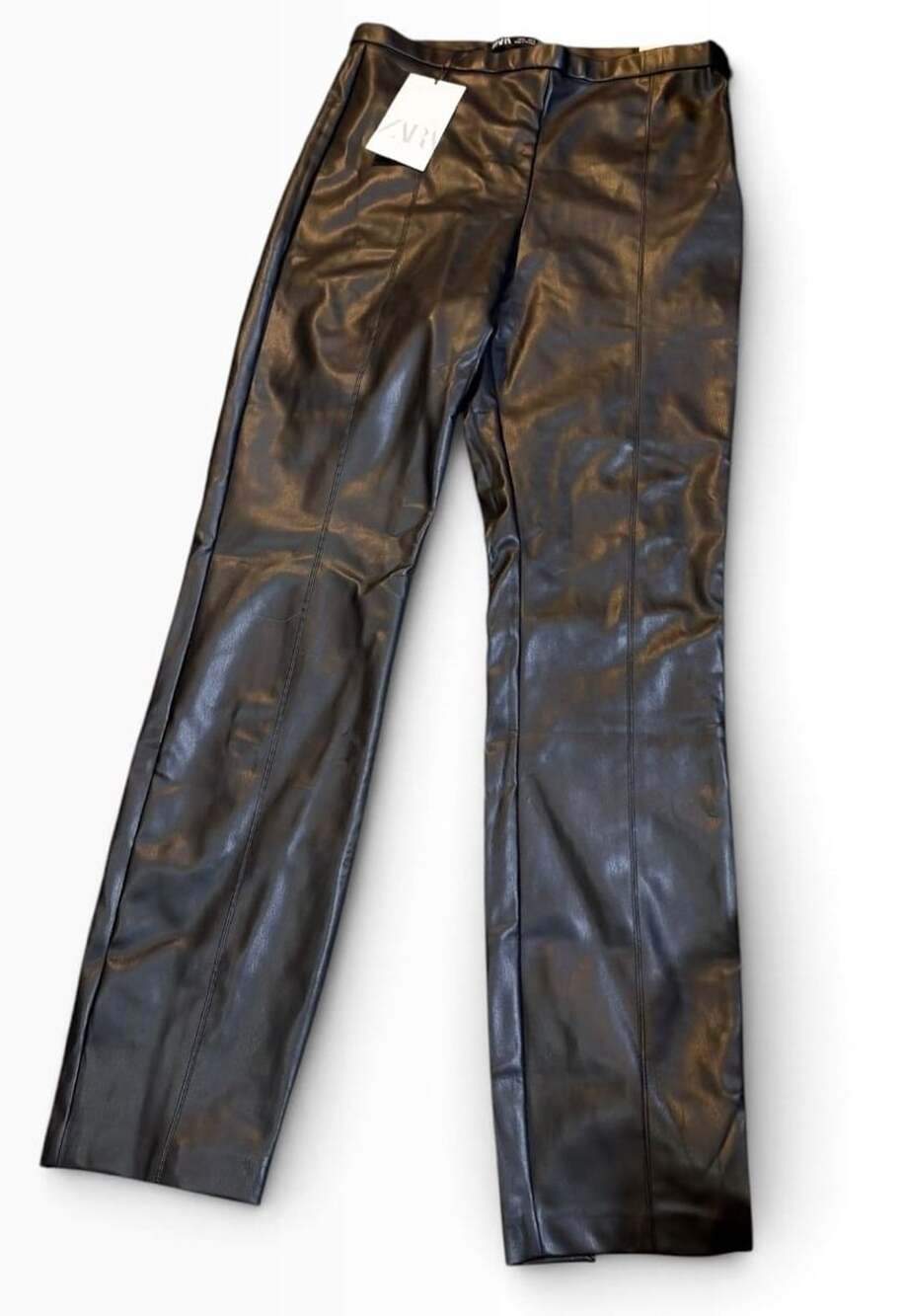 NWT Zara Faux Leather Leggings Size L Black High Rise Pants